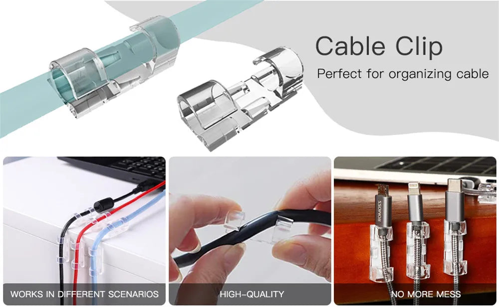 Cable Organizer Clips Cable Management Desktop & Workstation ABS Wire Manager Cord Holder USB Charging Data Line Bobbin Winder