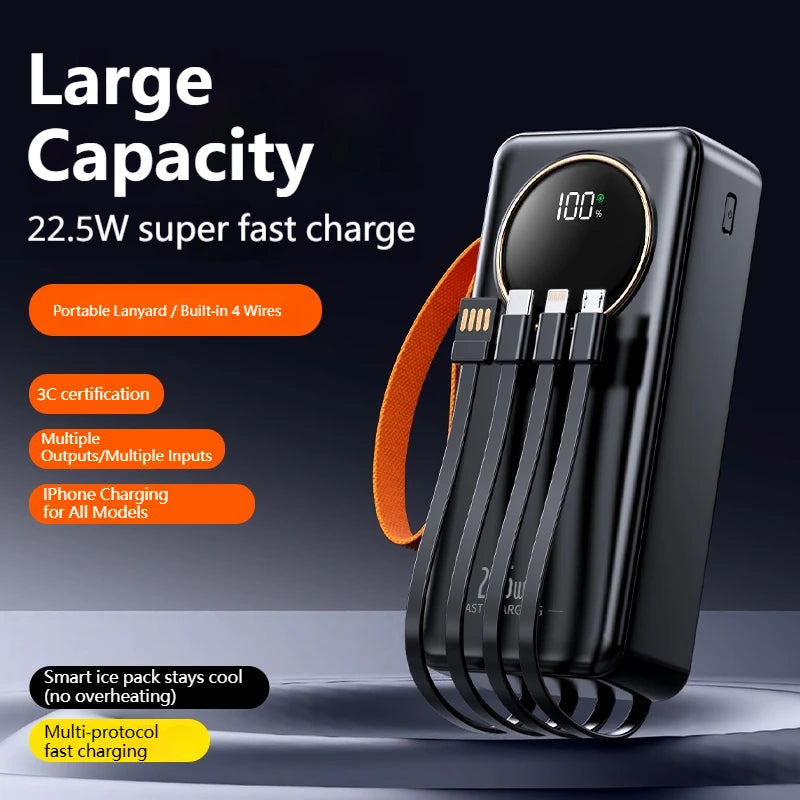Portable Power Bank 22.5W 80000mAH Super Fast Charger Large Capacity External Battery Supports Simultaneous Charging of 5 Device