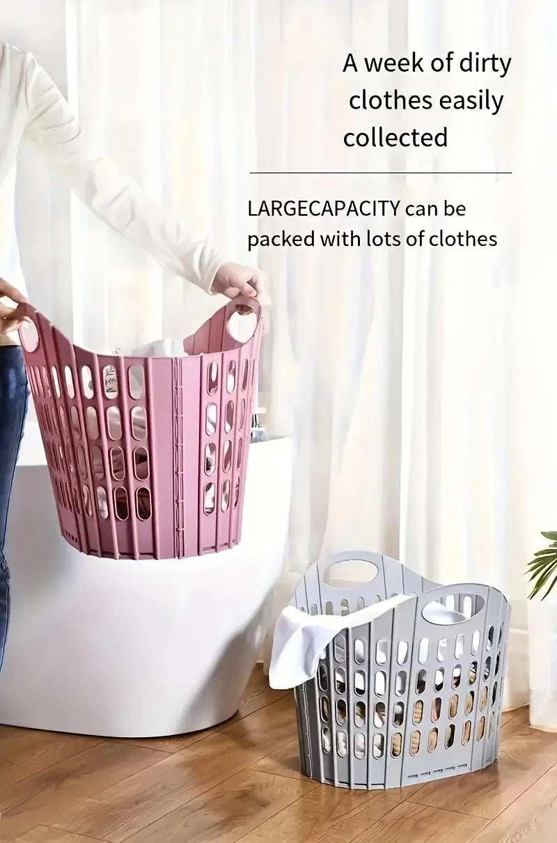 Foldable Laundry Basket with Handle - Durable Plastic Rectangular Design, Breathable and Lightweight for Home Bathroom