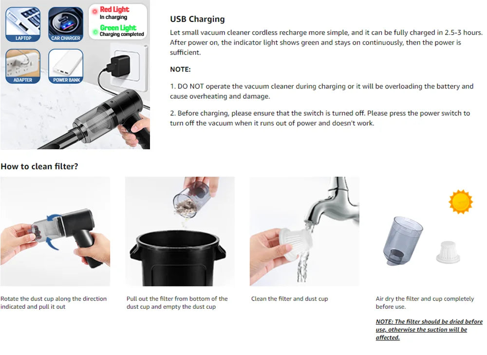 Portable mini vaccum cleaner for desk, car & home cleaning
