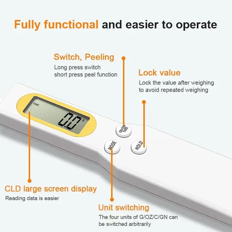 500g/0.1g Weight Measuring Spoon Portable LCD Digital Kitchen Scale Electronic Food Measuring Spoon Scale Kitchen Tool for Food