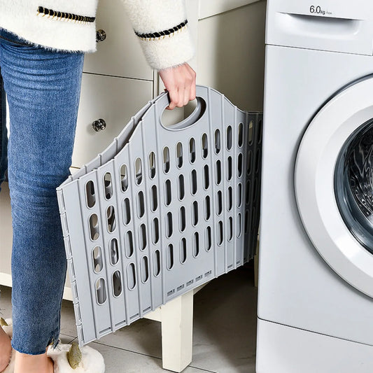 Foldable Laundry Basket with Handle - Durable Plastic Rectangular Design, Breathable and Lightweight for Home Bathroom