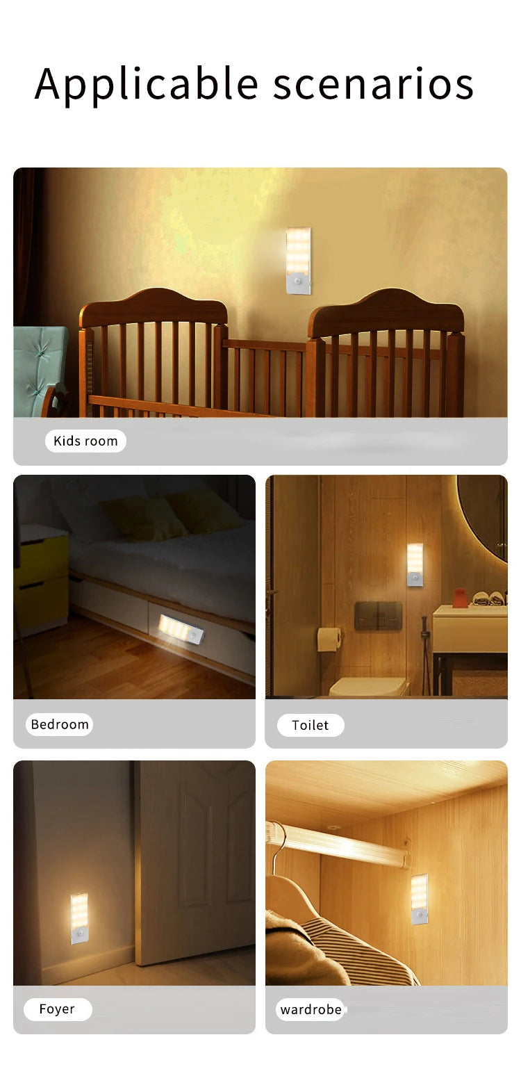 Motion Sensor LED Night Light Rechargeable Night Lamp Bedside Portable Kitchen Cabinet Night Lights for Bedroom Stairs Hallway