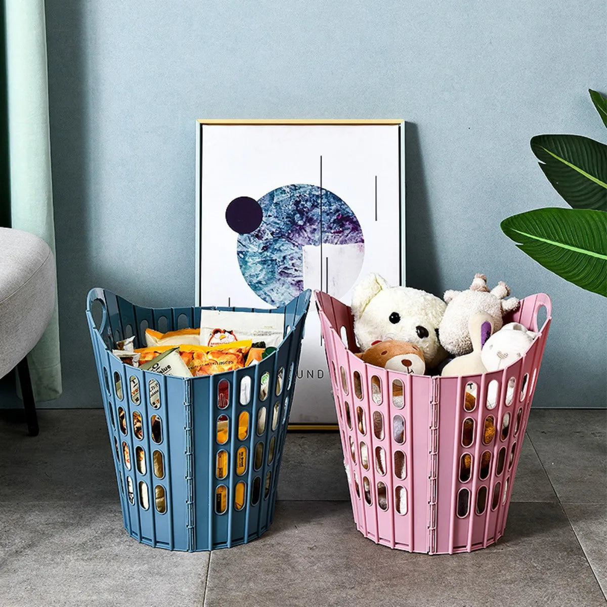 Foldable Laundry Basket with Handle - Durable Plastic Rectangular Design, Breathable and Lightweight for Home Bathroom
