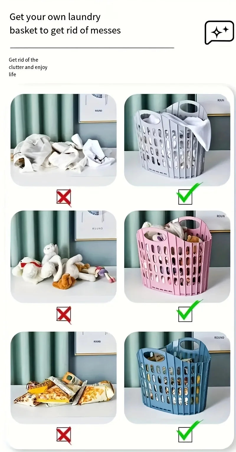 Foldable Laundry Basket with Handle - Durable Plastic Rectangular Design, Breathable and Lightweight for Home Bathroom