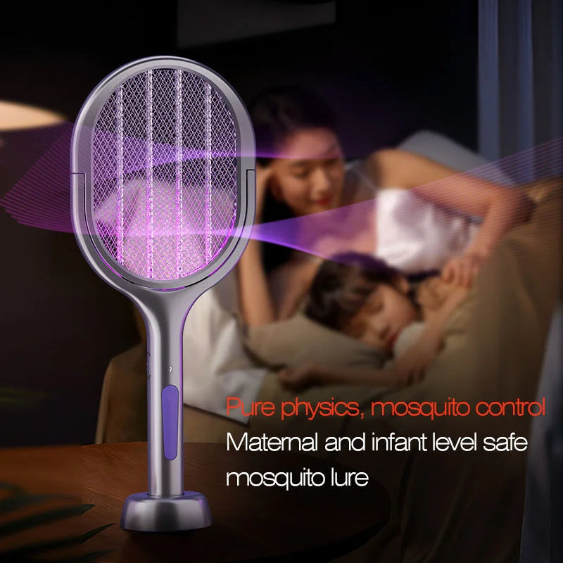 Telescopic Electric Mosquito Swatter & UV Trap Lamp, Extendable 109cm, Safe Physical Killer, Rechargeable, Wall Mount No Gap