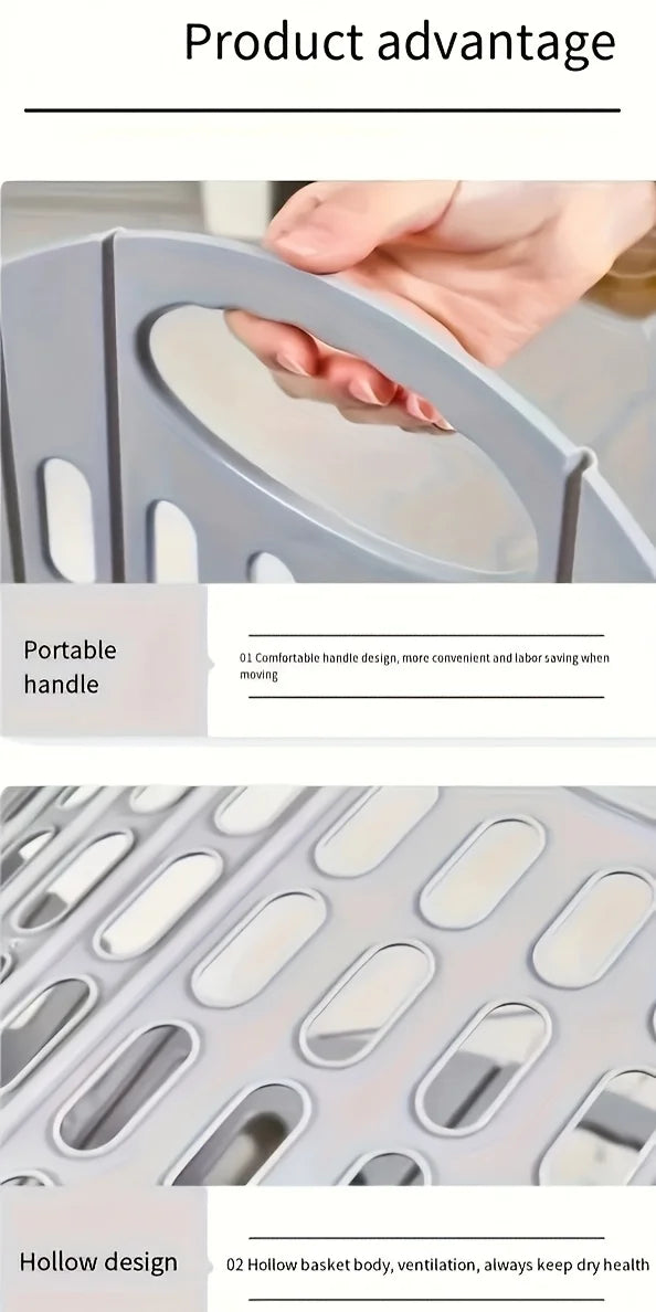 Foldable Laundry Basket with Handle - Durable Plastic Rectangular Design, Breathable and Lightweight for Home Bathroom