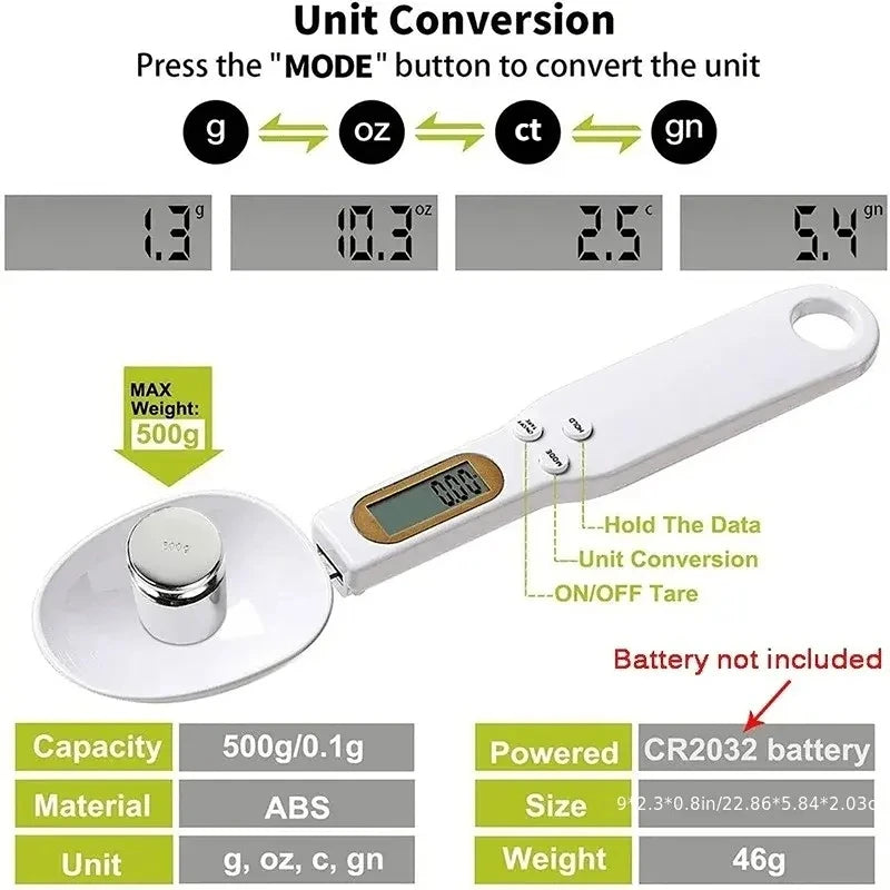 500g/0.1g Weight Measuring Spoon Portable LCD Digital Kitchen Scale Electronic Food Measuring Spoon Scale Kitchen Tool for Food